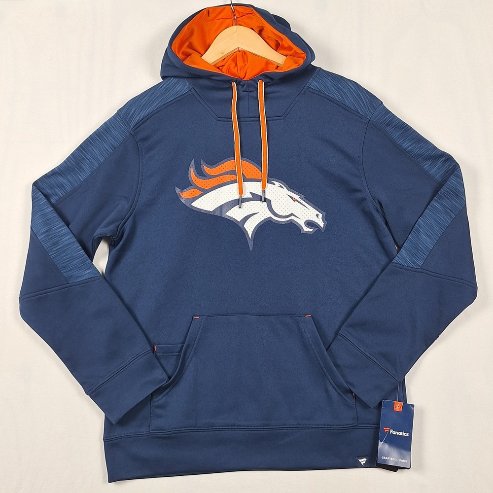 Fanatics Denver Broncos NFL Hoodie Graphic Pullover Navy Orange Mens Size M NWT